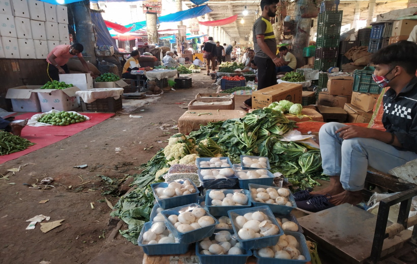 Vegetables being sold at Delhi's Azadpur Sabzi Mandi on Oct 12, 2020. Even as the festive season of Navratri is around the corne