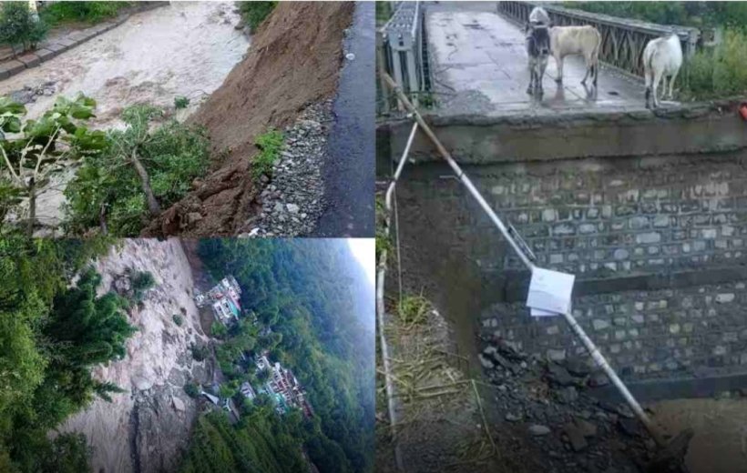 Amalava river in spate in Kalsi, a house in Udpalta Chhani completely washed away in the river, iron bridge also broken.