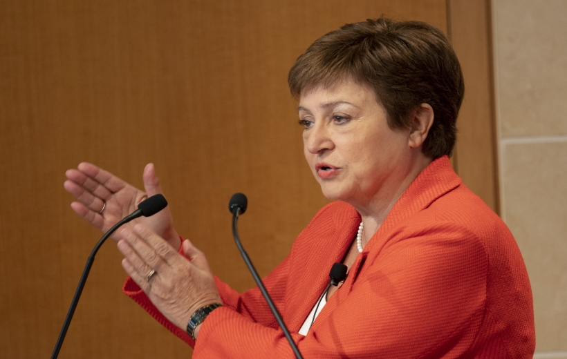 WASHINGTON D.C., Jan. 18, 2020 (Xinhua) -- International Monetary Fund (IMF) Managing Director Kristalina Georgieva speaks at an event hosted by Peterson Institute for International Economics in Washington D.C.