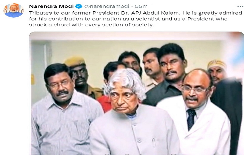 PM Modi pays tribute to former President Dr. APJ Abdul Kalam on his birth anniversary.