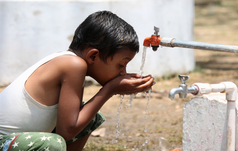Drinking water.