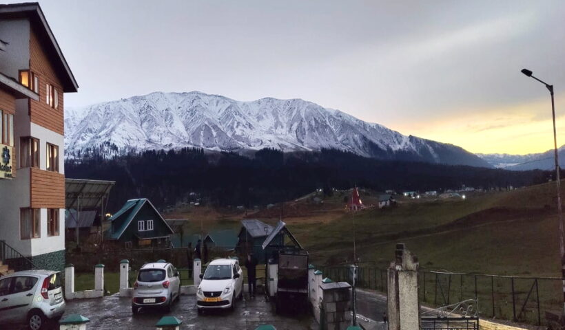 Gulmarg: A view of the mountains covered with fresh snowfall in Gulmarg