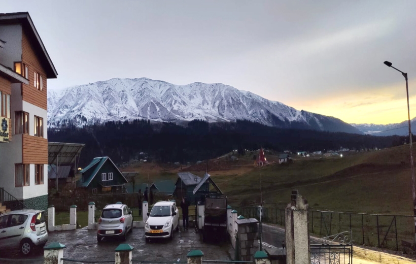 Gulmarg: A view of the mountains covered with fresh snowfall in Gulmarg