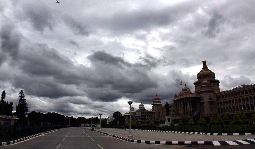 Bengaluru: Dark clouds hover over Vidhana Soudha, in Bengaluru