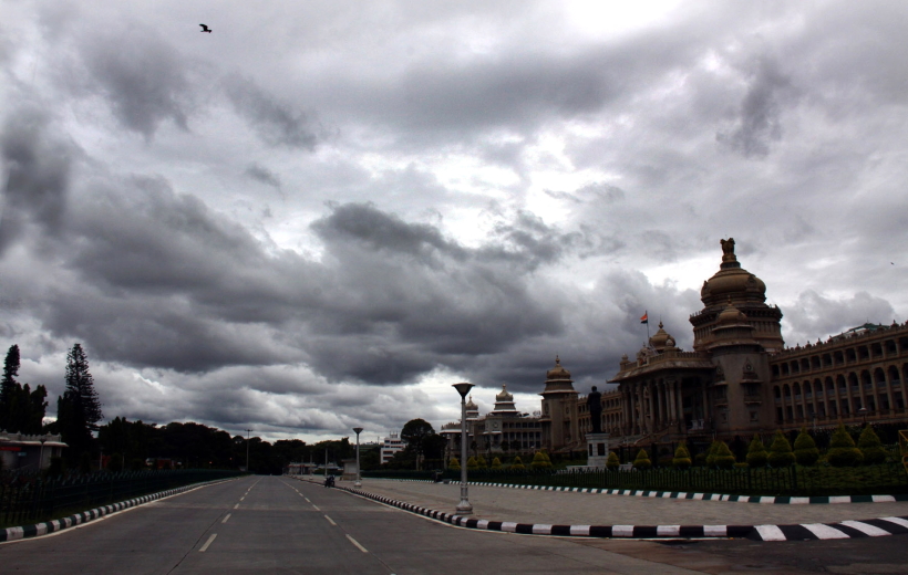 Bengaluru: Dark clouds hover over Vidhana Soudha, in Bengaluru