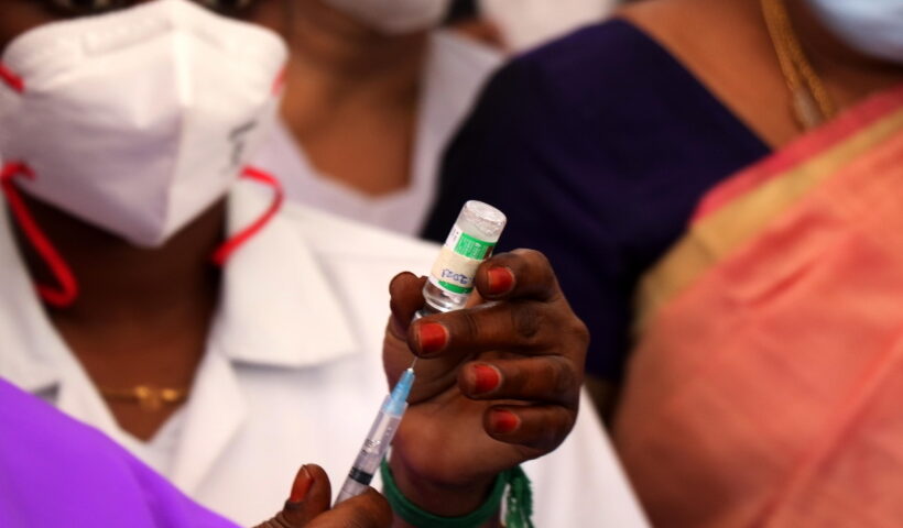 Chennai: Railway Employees taking Covid-19 vaccine shot, before being deployed to other cities for election duty in Chennai