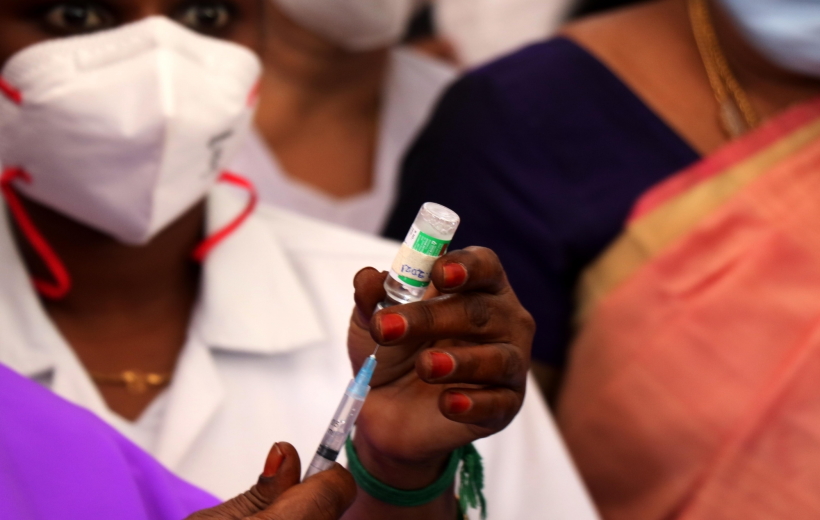 Chennai: Railway Employees taking Covid-19 vaccine shot, before being deployed to other cities for election duty in Chennai