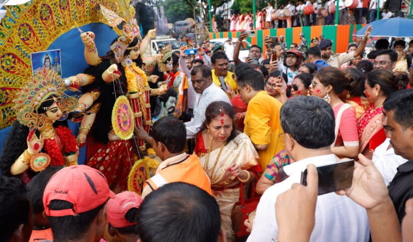 Devotees bid adieu to goddess Durga on Vijayadashami in NE.