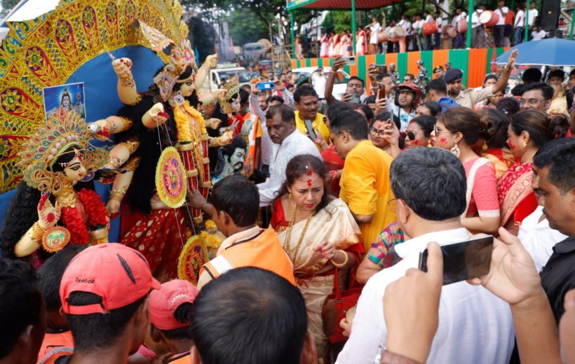 Devotees bid adieu to goddess Durga on Vijayadashami in NE.