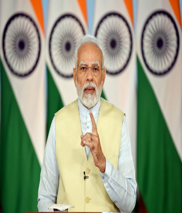 New Delhi : Prime Minister Narendra Modi addressing at the inaugural session of All India Conference of Law Ministers and Secretaries in Ekta Nagar, Gujarat through video message from New