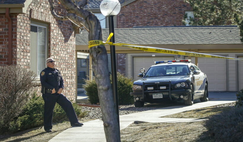 A policeman secures a suburban Denver apartment building where the shooting of several sheriff's deputies took place in Highlands Ranch, Colorado, the United States, on Jan. 2, 2018. One deputy was killed and four officers were injured after they were being called to respond to a domestic disturbance last Sunday morning at a Colorado apartment complex. (Xinhua/Marc Piscotty/IANS)