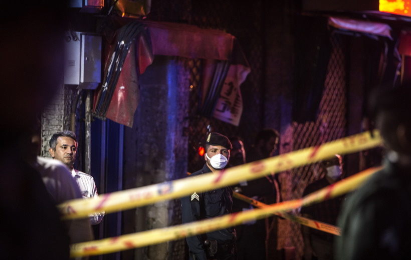 Tehran, July 1, 2020 (Xinhua) -- An Iranian policeman stands guard at the explosion site in Tehran, Iran