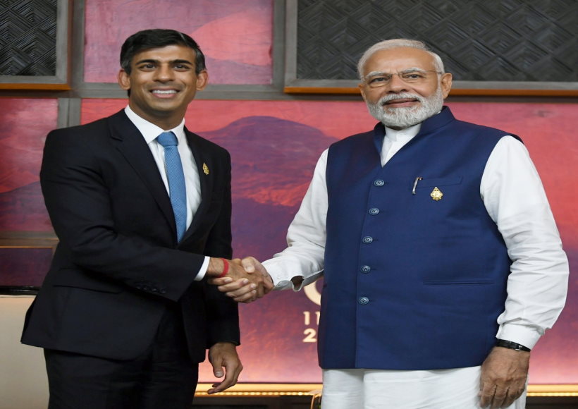 ब्रिटेन के प्रधानमंत्री ऋषि सुनक और भारतीय प्रधानमंत्री नरेंद्र मोदी