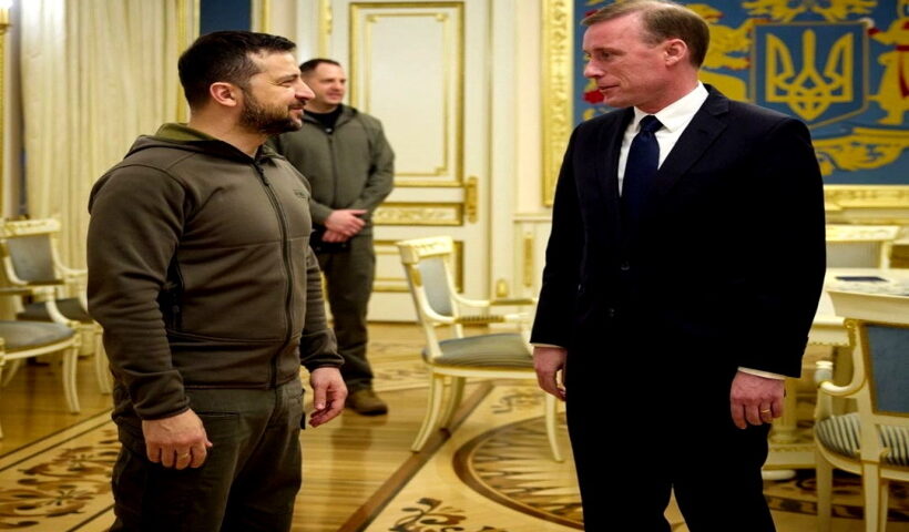 Ukrainian President Volodymyr Zelensky meets U.S. National Security Advisor Jake Sullivan.