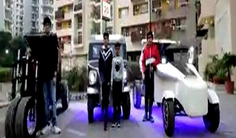 Four school students in Lucknow make cars that clean dust.