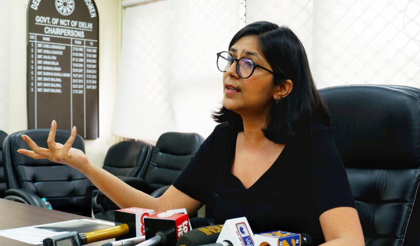 New Delhi: DCW chief Swati Maliwal addresses a press conference in New Delhi on Tuesday,