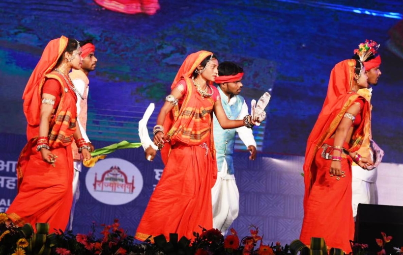 Artist performing in the tribal dance festival in Raipur on Friday