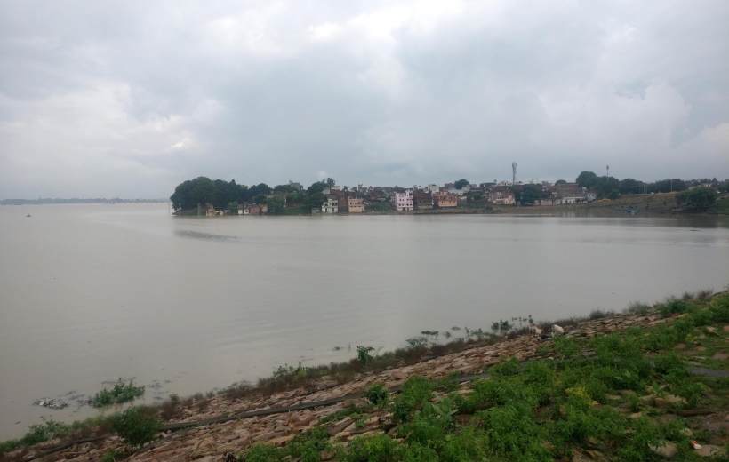 Allahabad: A view of swollen Ganga river in Allahabad