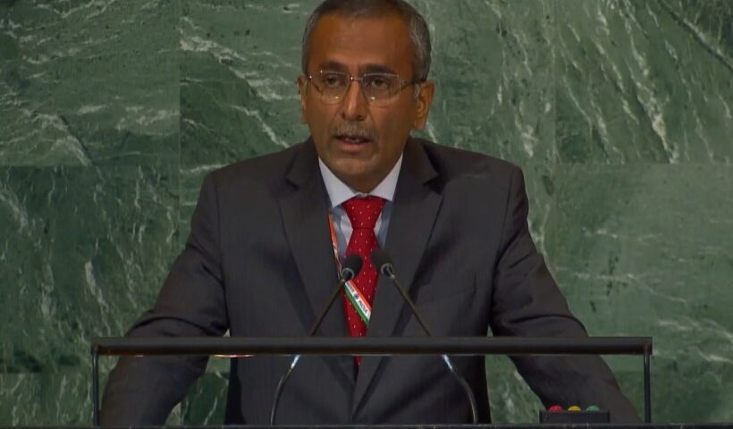 Caption for rRavindraUNGA111.jpg: IndiaÃ¢Â€Â™s Deputy Permanent Representative R. Ravindra speaks at the United Nations