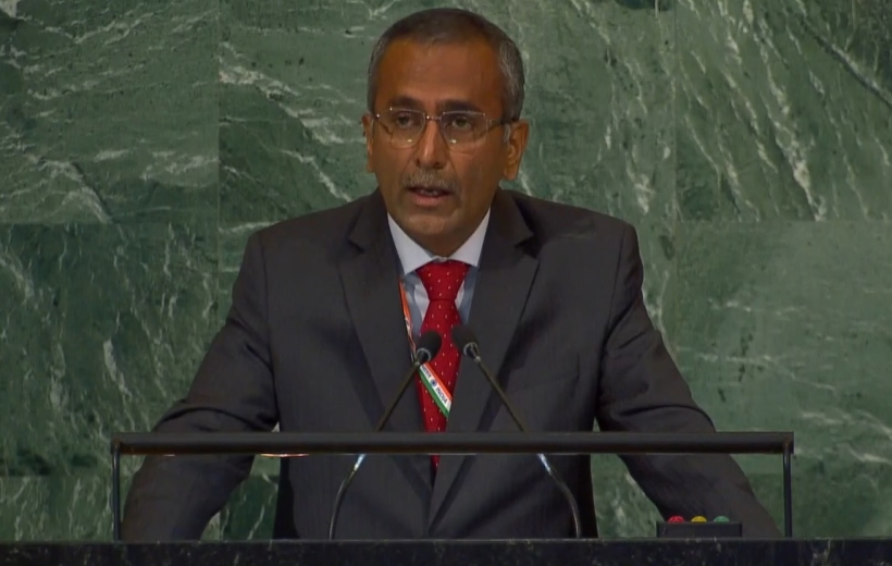 Caption for rRavindraUNGA111.jpg: IndiaÃ¢Â€Â™s Deputy Permanent Representative R. Ravindra speaks at the United Nations