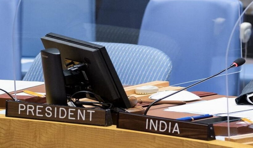 The United Nations Security Council president's chair awaits India, which takes over the position