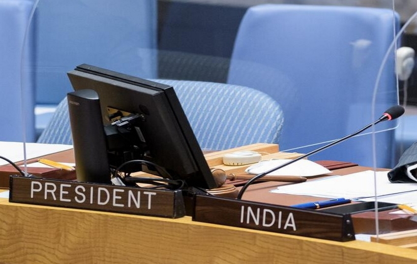 The United Nations Security Council president's chair awaits India, which takes over the position