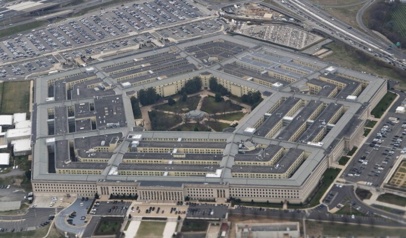 Pentagon seen from an airplane over Washington D.C., the United States.