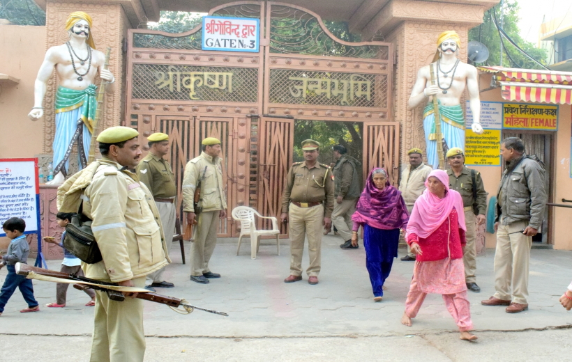 Mathura: Security personnel deployed at Shri Krishna Janmabhoomi temple on the 26th anniversary of the Babri Masjid demolition in Mathura,