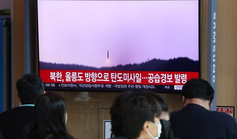 Seoul :This photo, taken Nov. 2, 2022, shows TV news footage on North Korea's firing of ballistic missiles toward the East Sea