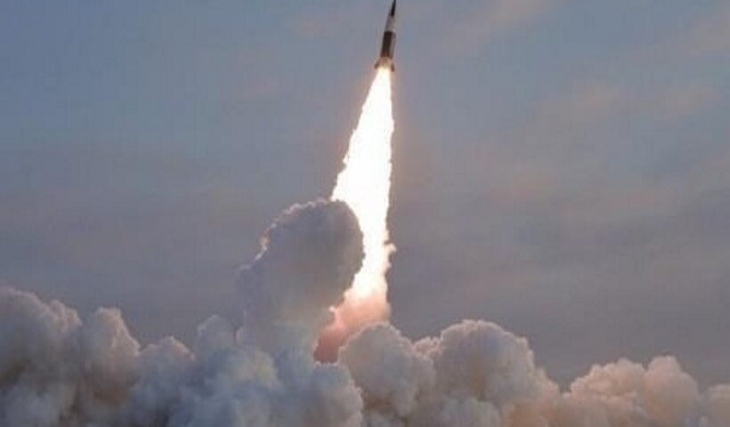 This undated file photo released by the Korean Central News Agency shows a North Korean missile launch