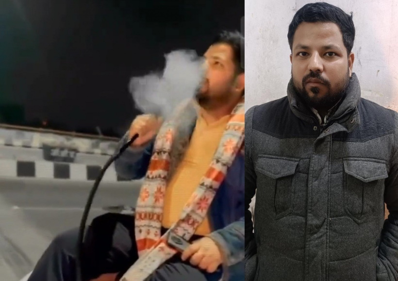Video of smoke blowing from hookah while sitting on the bonnet of the car went viral, police arrested.