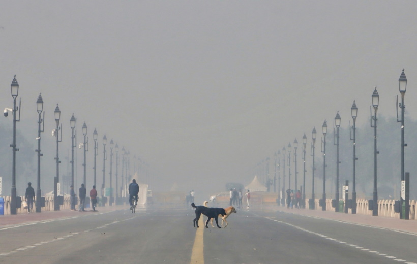 New Delhi: A view of Kartavya Path covered with the thick layer of smog, in New Delhi on