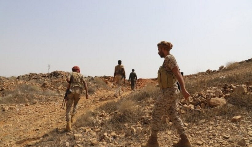 emeni government soldiers patrol in Harad district of Hajjah province, which is a frontline between the Houthi militia and the internationally-recognized government in northern