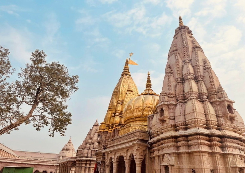 Kashi Vishwanath Dham illuminated with lights ahead of its inauguration by Prime Minister Narendra Modi, in Varanasi.