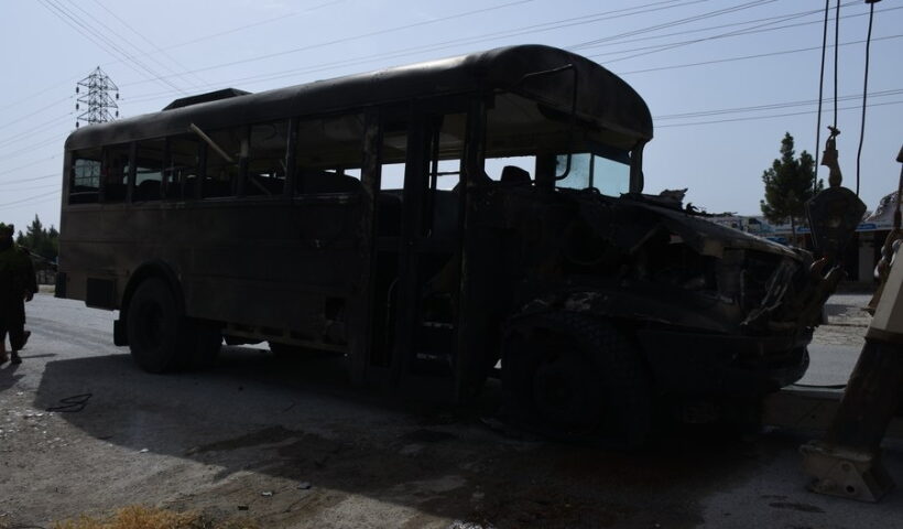 Photo taken on May 19, 2022 shows a vehicle destroyed in a blast in Mazar-i-Sharif, Afghanistan