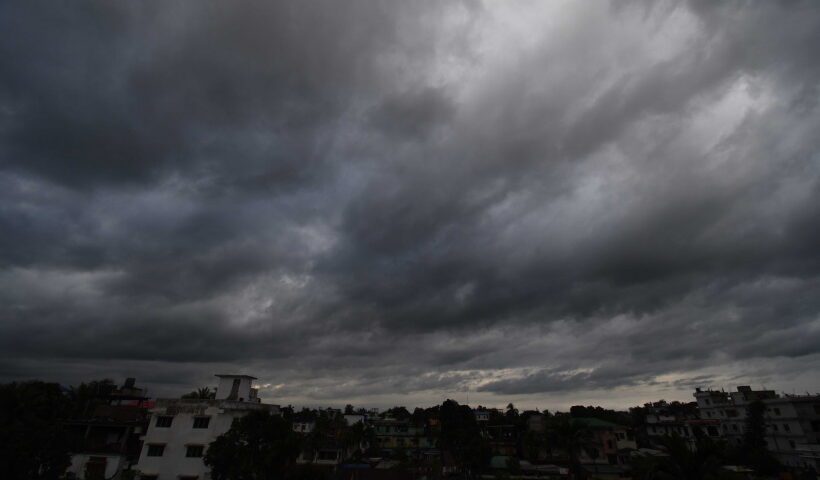 Nagaon: Dark clouds cover the sky in Nagaon District of Assam on Oct 25, 2022. Most parts of Assam are witnessing gusty winds and heavy rain over cyclone Sitrang