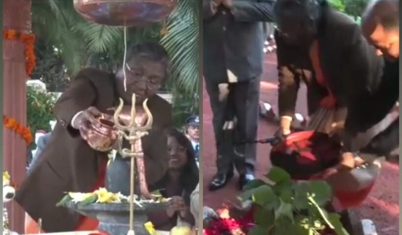 President Draupadi Murmu performed Rudrabhishek early in the morning at Raj Pragyeshwar Mahadev Temple.