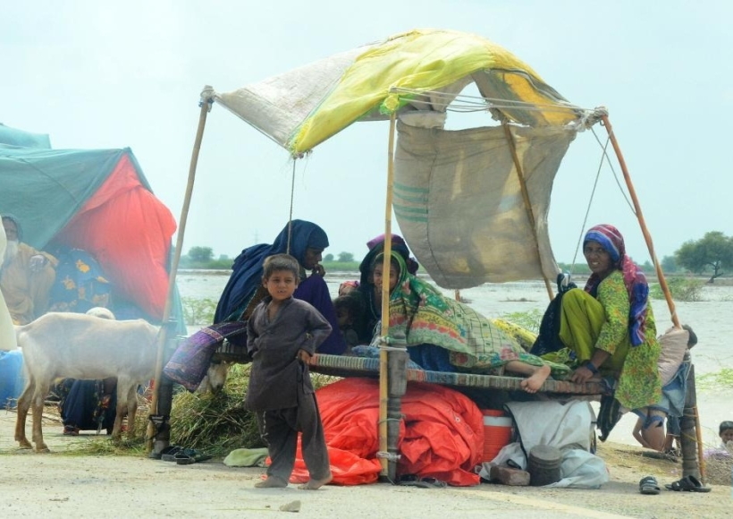 Flood affected people are seen in Jamshoro district, Pakistan