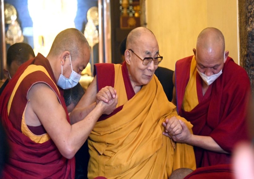 Bodh Gaya: Spiritual leader The Dalai Lama arrives at Mahabodhi temple for the prayers, in Bodh Gaya