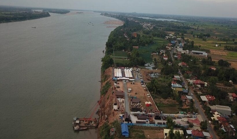 This aerial photo taken on Jan. 1, 2023 shows the construction site of a China-funded bridge in Kratie province, Cambodia