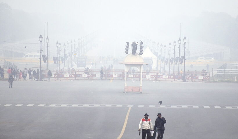 New Delhi: A temple seen hazy as a thick layer of fog engulfs around the area on a cold day, in New Delhi on Monday,