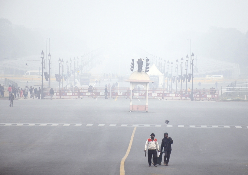 New Delhi: A temple seen hazy as a thick layer of fog engulfs around the area on a cold day, in New Delhi on Monday,