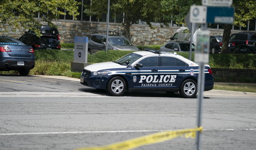 A police car is seen at USA Today's headquarters in McLean, Virginia, the United States, on Aug. 7, 2019. USA Today's headquarters in McLean, Virginia was evacuated Wednesday following a probably mistaken police alert of a man with a weapon at the building in suburban Washington D.C