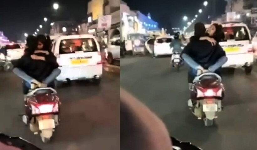 Cops search for couple on two wheeler.