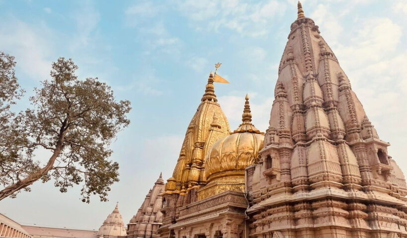 Kashi Vishwanath Dham illuminated with lights ahead of its inauguration by Prime Minister Narendra Modi, in Varanasi.