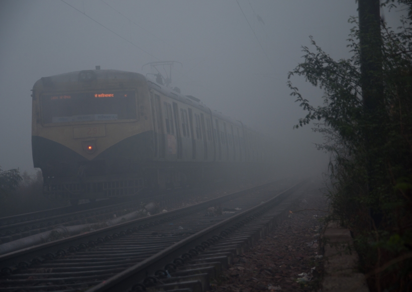 A local train gets delayed due to fog.