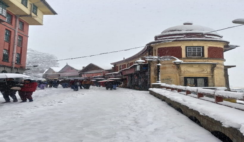 A view of Kufri, near Shimla, after snowfall.