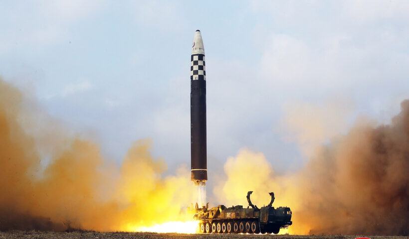 Seoul :North Korea fires a new type of the Hwasong-17 intercontinental ballistic missile (ICBM) from Pyongyang International Airport on Nov. 18, 2022, in this photo released by the North's official Korean Central News Agency. North Korean leader Kim Jong-un declared a resolute nuclear response to threats by the United States