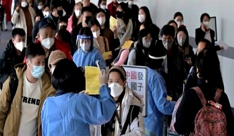 Quarantine officials introduce procedures for COVID-19 tests to entrants from China upon their arrival at Incheon International Airport, west of Seoul