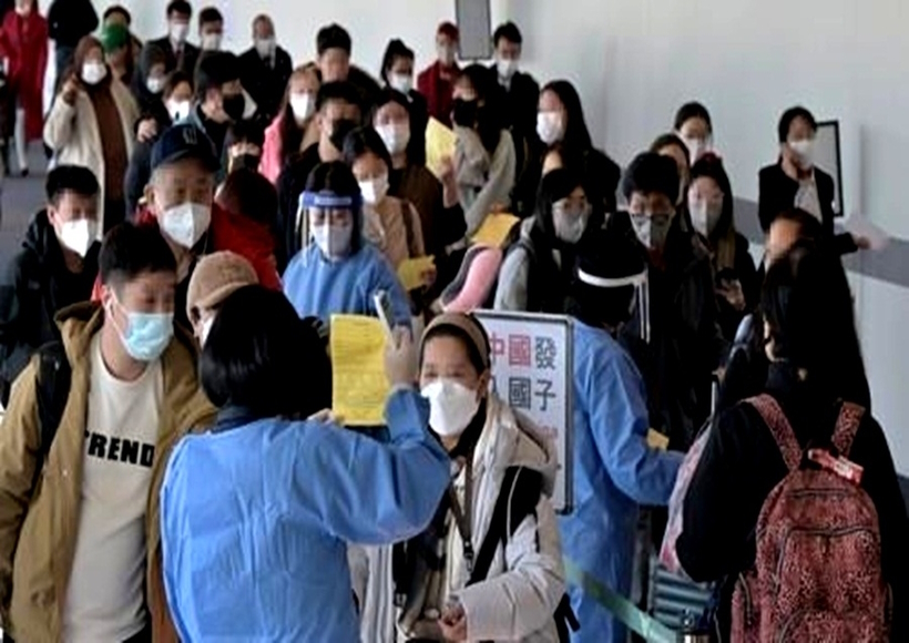 Quarantine officials introduce procedures for COVID-19 tests to entrants from China upon their arrival at Incheon International Airport, west of Seoul